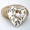 Leaves and Pearls Silver Heart Pendant - Wedding Jewellery