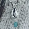 Grotie Buckie Pendant with Aqua Tourmaline Pebble Bead