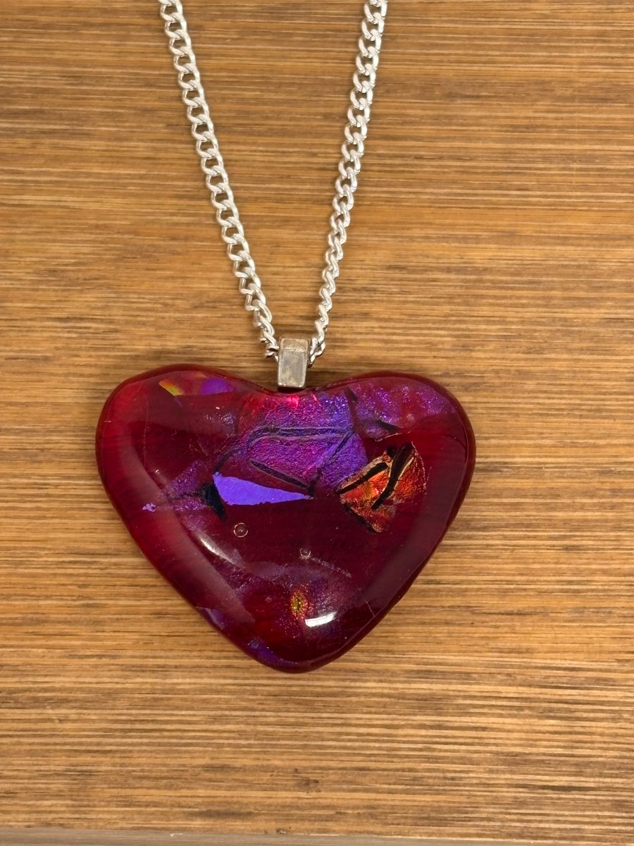 Dark Pink Fused Dichrohic Glass Heart pendant