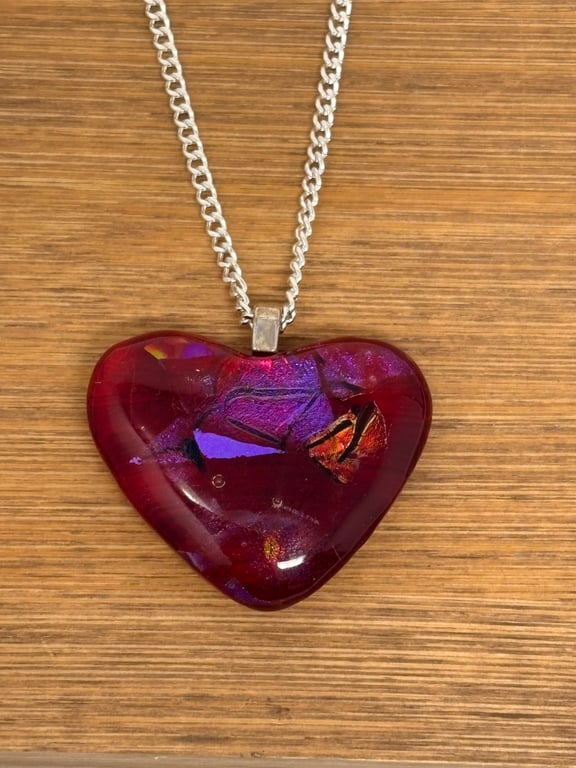 Dark Pink Fused Dichrohic Glass Heart pendant