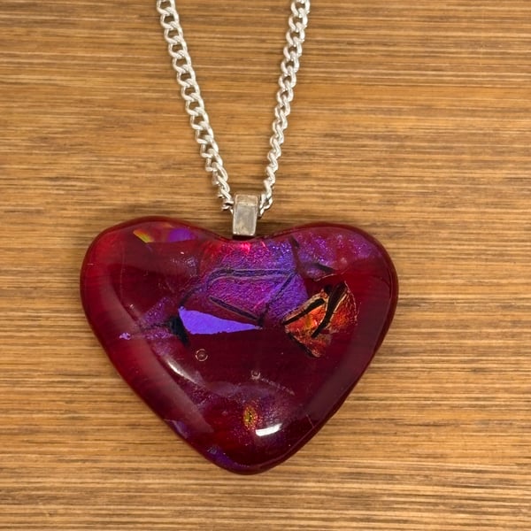 Dark Pink Fused Dichrohic Glass Heart pendant