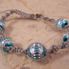 Grey Macrame Bracelet with Blue and Silver Colour Aluminium Beads