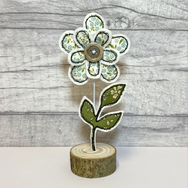 Flower and Leaf on a Wire Stem in a Wooden Stand