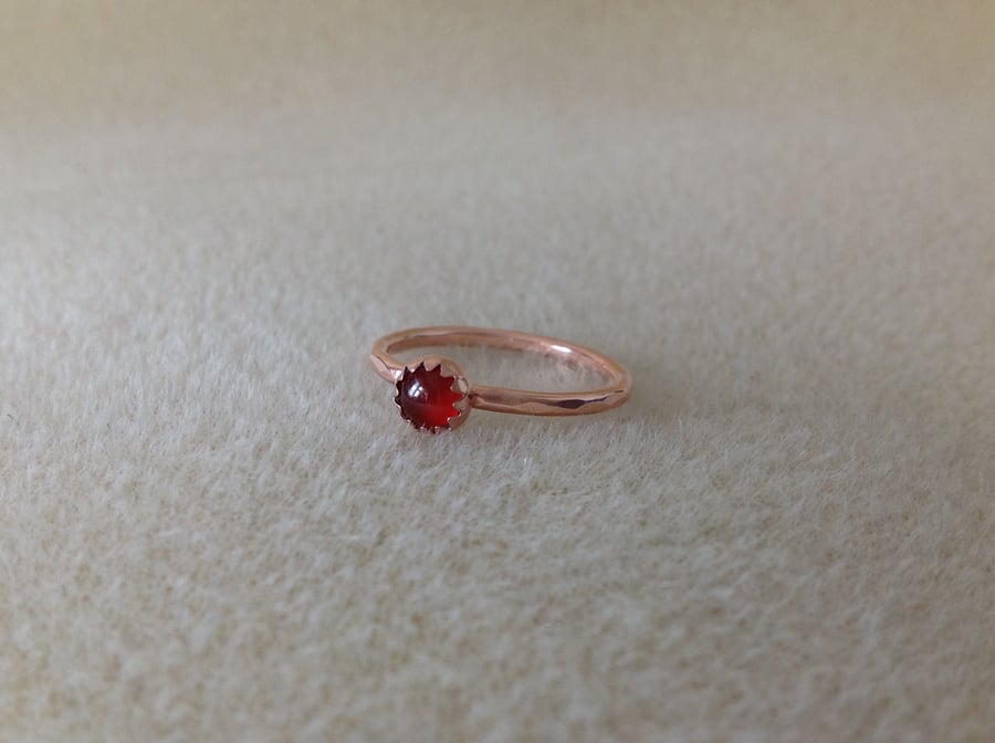 Red Carnelian Solid Copper stone set dainty ring