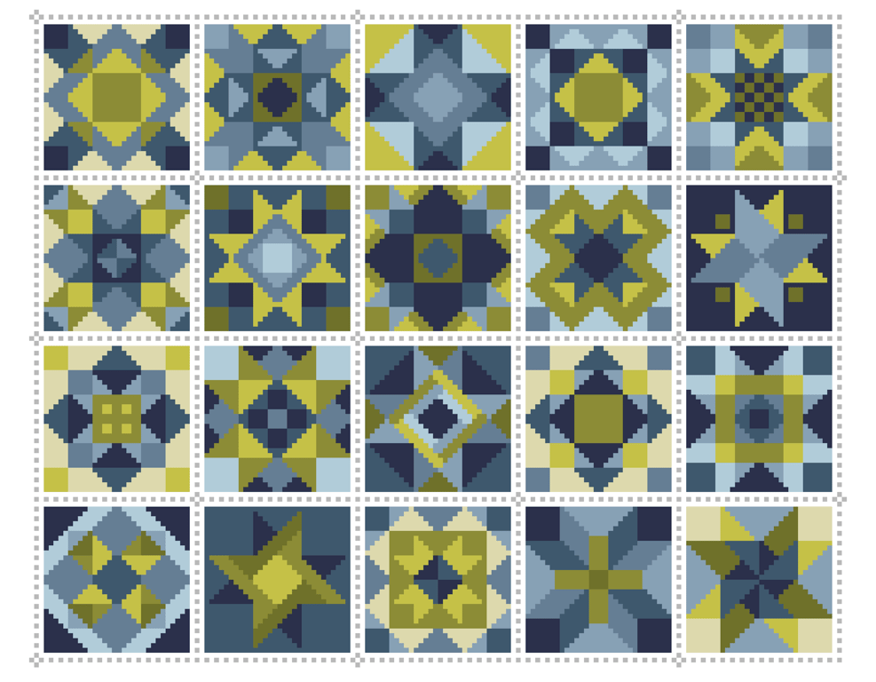 066B - Cross Stitch Chart Patchwork Quilt Block Pattern Squares, Sea Grass Green