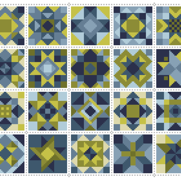066B - Cross Stitch Chart Patchwork Quilt Block Pattern Squares, Sea Grass Green