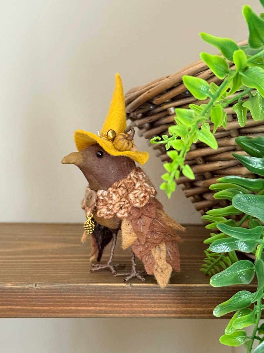 Witchy Brown Bird Spun Cotton Art Doll