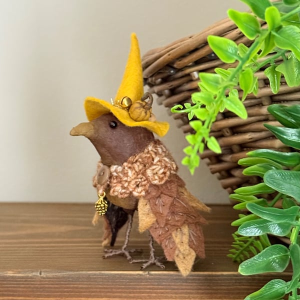 Witchy Brown Bird Spun Cotton Art Doll