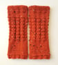 Fingerless Gloves Mittens Wrist Warmers in Burnt Orange Tweed Aran Wool - Image 4