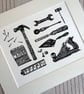 Tool Kit Lino Print- B&W - Image 3