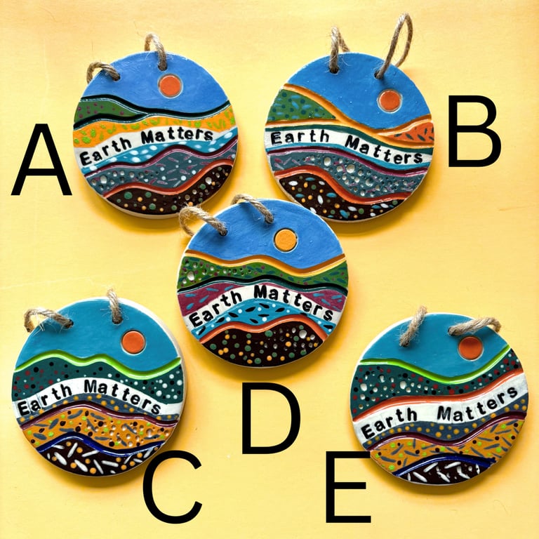 EARTH MATTERS-HANGING CERAMIC DISCS 