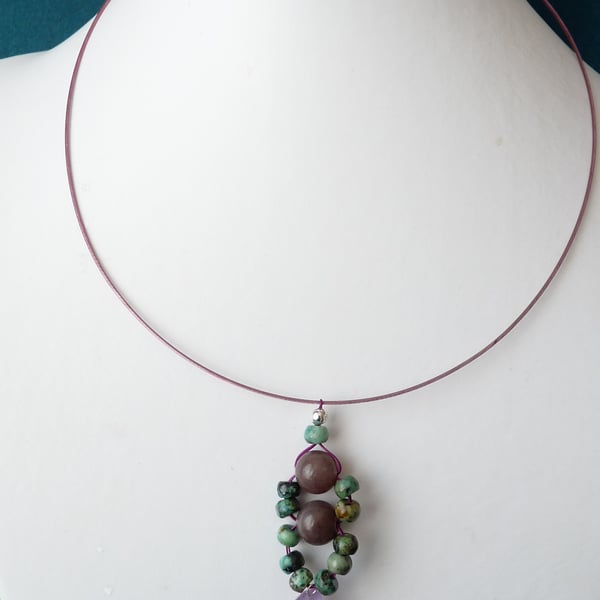 Ametrine, Adventurine & Turquoise Memory Wire Necklace - Genuine Gemstone