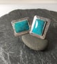 Silver and turquoise rectangular cufflinks  - Image 5