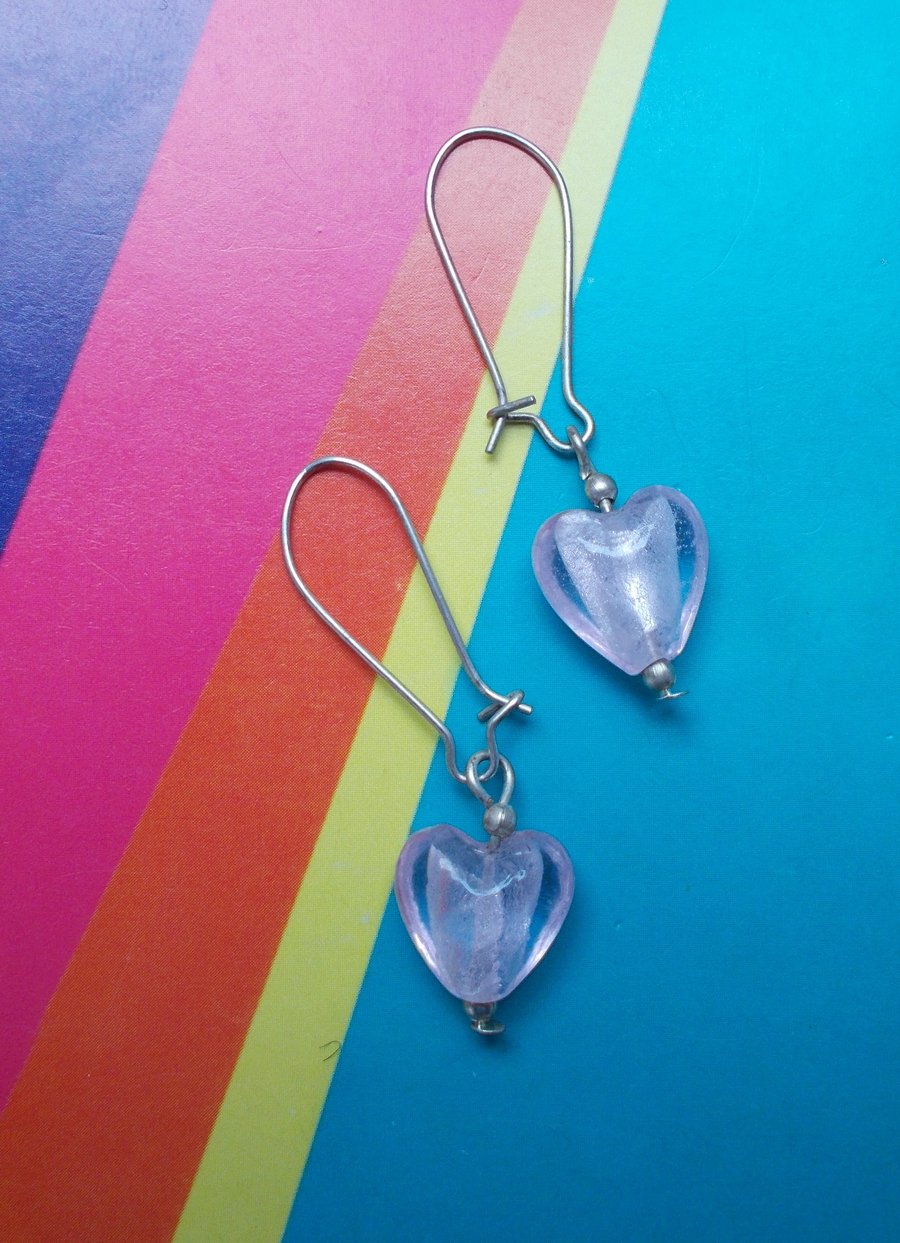 Pale Pink Glass Heart Earrings