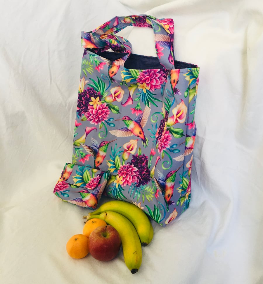 Fold Away Shopper Tote Bag & Matching Pouch, Water Resistant Shopping Bag.