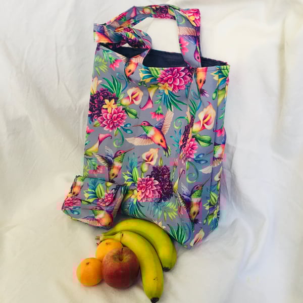 Fold Away Shopper Tote Bag & Matching Pouch, Water Resistant Shopping Bag.