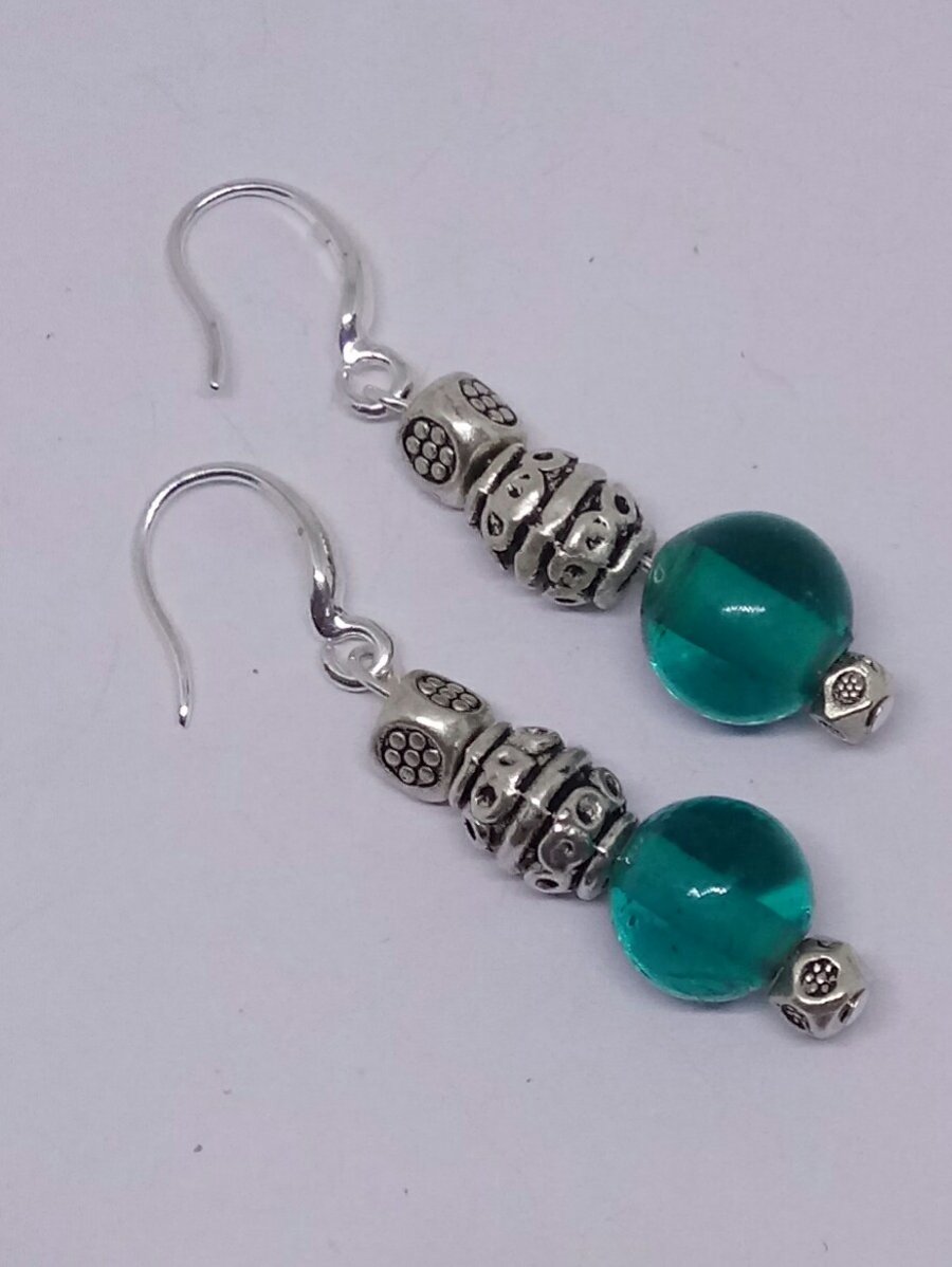 Handmade Beaded Dangly Earrings with Sterling Silver Hooks. 