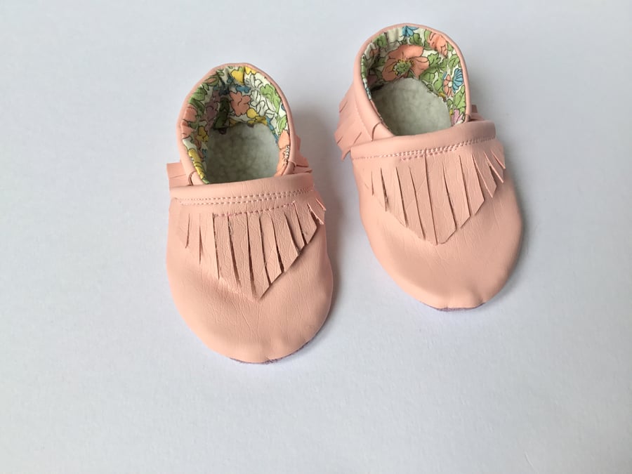 Moccasins in Pink Faux Leather and Liberty Lining