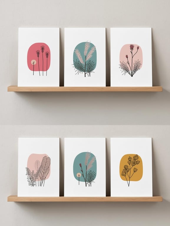 Pack of 6 - Botanical - A6 White Linen Note Card & Envelope Set