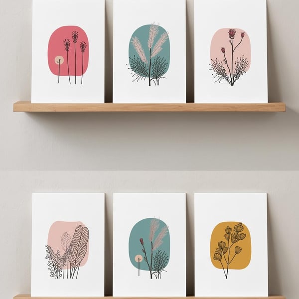 Pack of 6 - Botanical - A6 White Linen Note Card & Envelope Set
