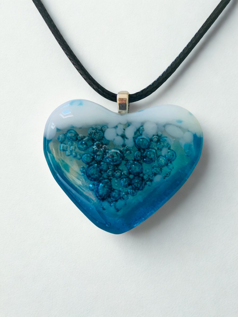 Fused Glass Heart Bubble Pendant