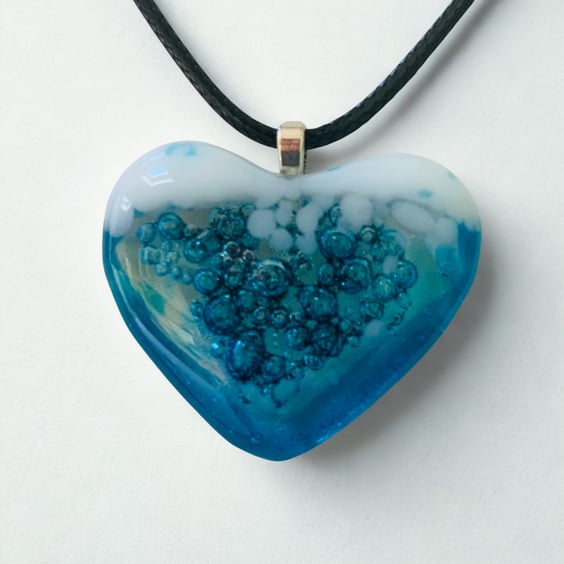 Fused Glass Heart Bubble Pendant