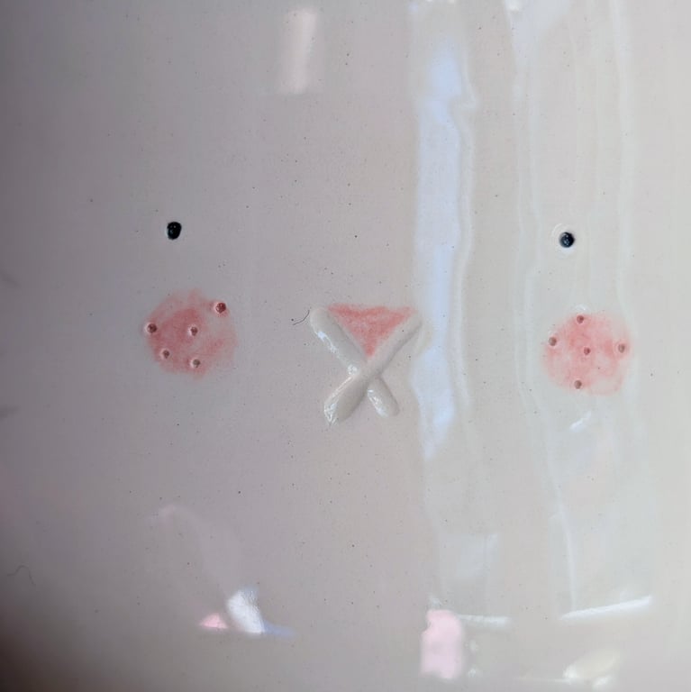 Handmade bunny mug, rabbit cup with tail and handpainted face  