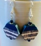 Blue stripe hexagon wood earrings - Image 2