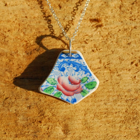 Beach pottery rose pendant
