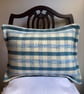 Glenys May Cushion: Gingham Blue. Handwoven in Wales