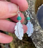 Silver and turquoise feather earrings - Image 2