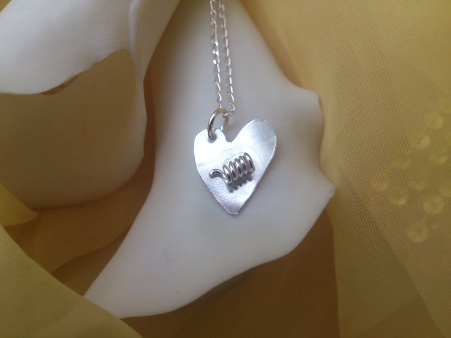 Spiral heart sterling silver necklace