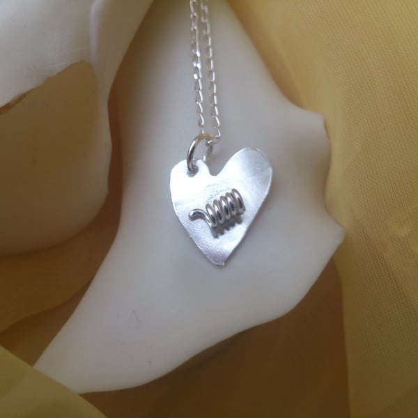 Spiral heart sterling silver necklace