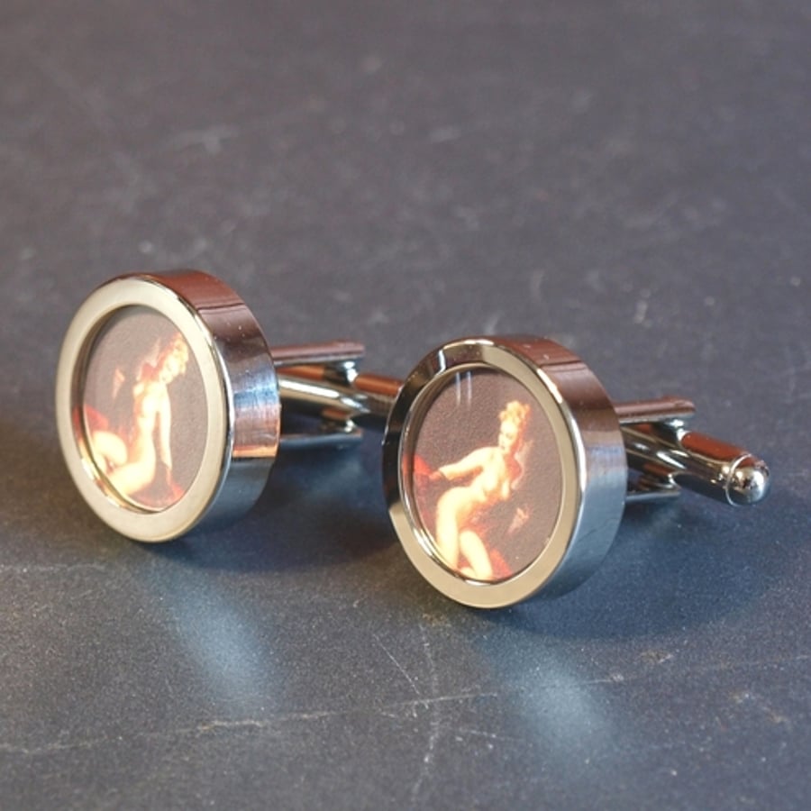 Beautiful Blonde Vintage Inspired Pin Up Girl Cufflinks Nude Cuff Links 