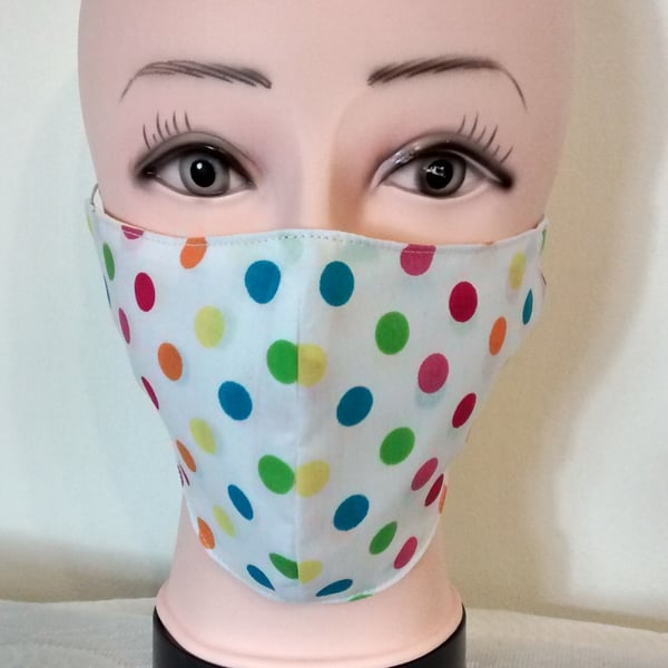 Handmade 3 layers polka dots reusable adult face mask.
