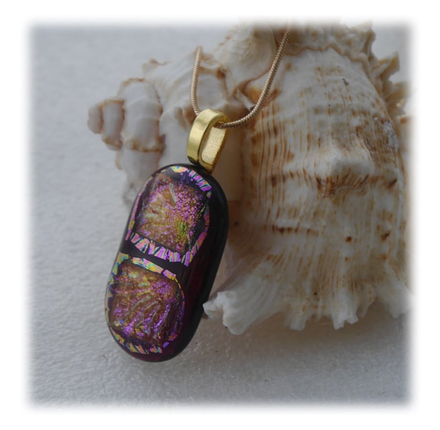 Plum Dichroic Glass Pendant 135 Shimmer with gold plated chain