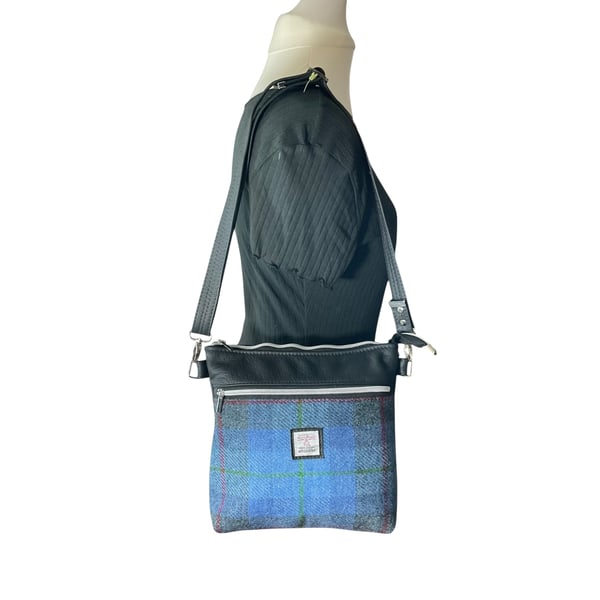 Genuine leather and Harris tweed handbag