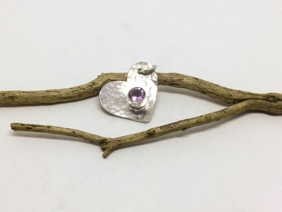 Handmade Sterling Silver Valentines Heart With Pink Amethyst 