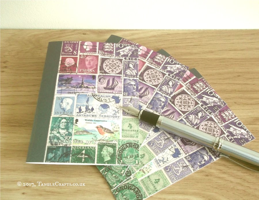 Postage Stamp Christmas Card Set - 4 Blank A6 Notecards, Choice of 3 Designs