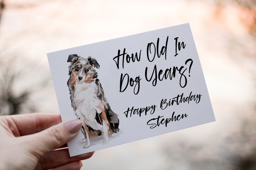 Australian Shepherd Dog Birthday Card, Dog Birthday Card, Personalized