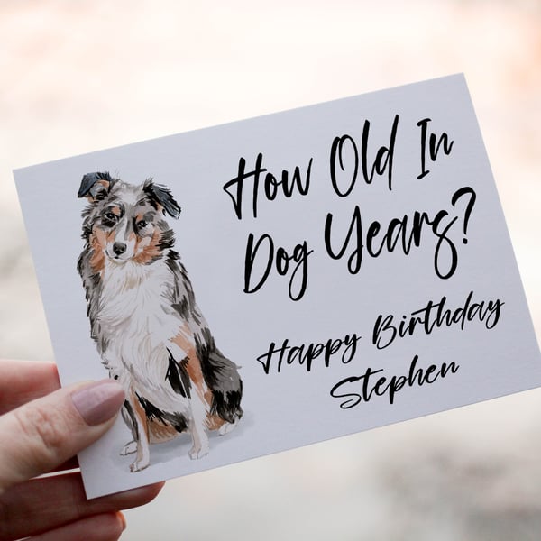 Australian Shepherd Dog Birthday Card, Dog Birthday Card, Personalized