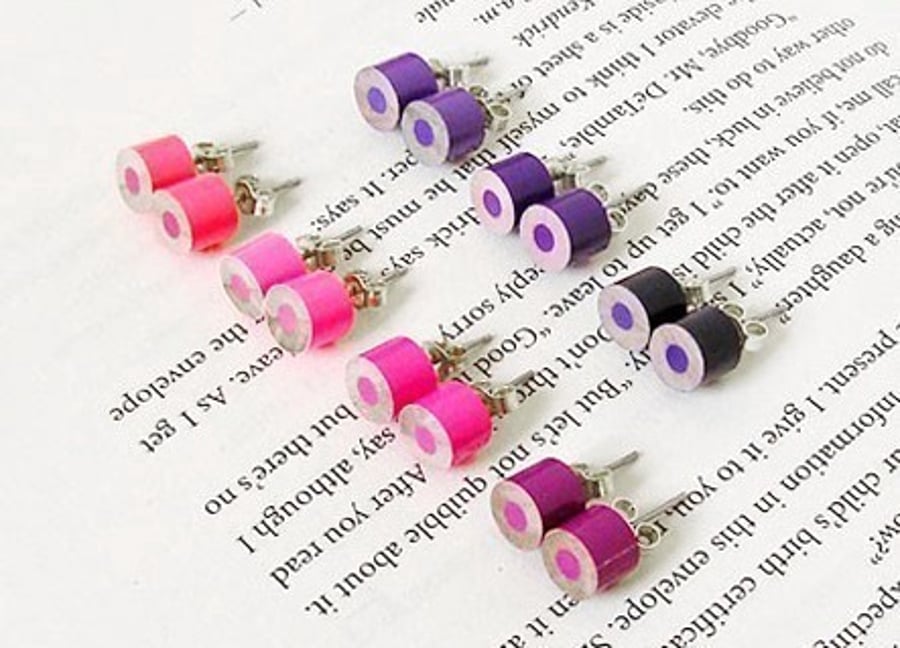 colour pencil ear studs, the purple and pink collection