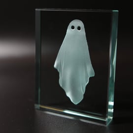 Original Ghost - deeply sandblasted in a glass block.