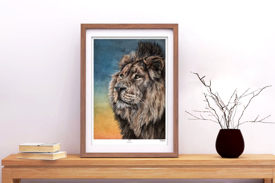 Lion Art Print - 'Iblis' - A5 A4 A3 Wildlife Art Print