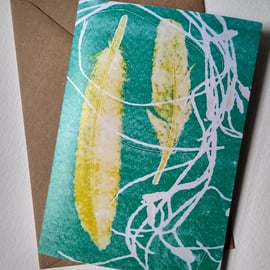 Feathers and Grass Mono Print Greetings Card