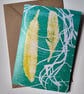 Feathers and Grass Mono Print Greetings Card - Image 1