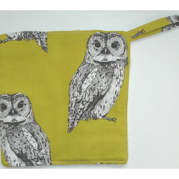 Owl Pot Holder Oven Grab Pad Kitchen Mat Owls Mustard Yellow