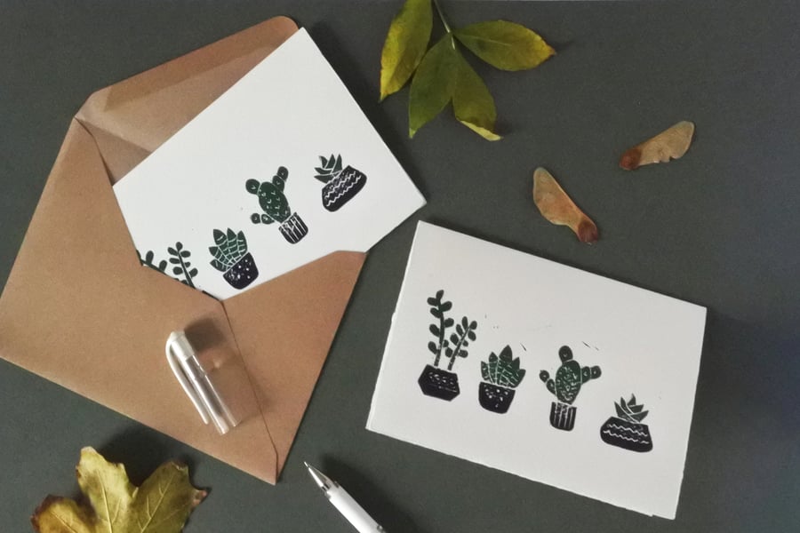 Purple Succulents – Folded A6 Greeting card – Colour Lino Print