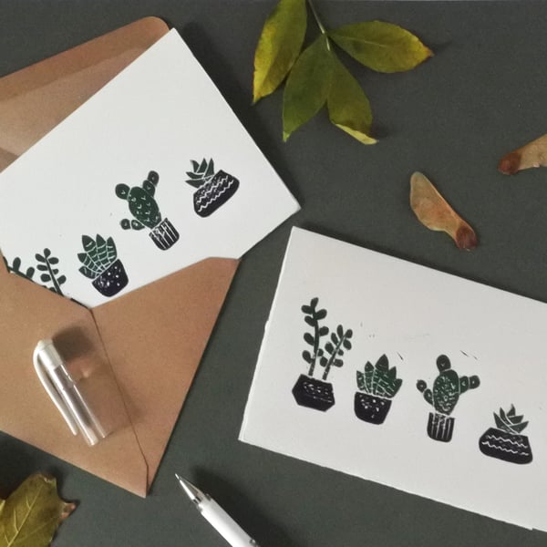 Purple Succulents – Folded A6 Greeting card – Colour Lino Print