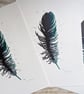 Crow Feather Linoprint Original Art - Image 2
